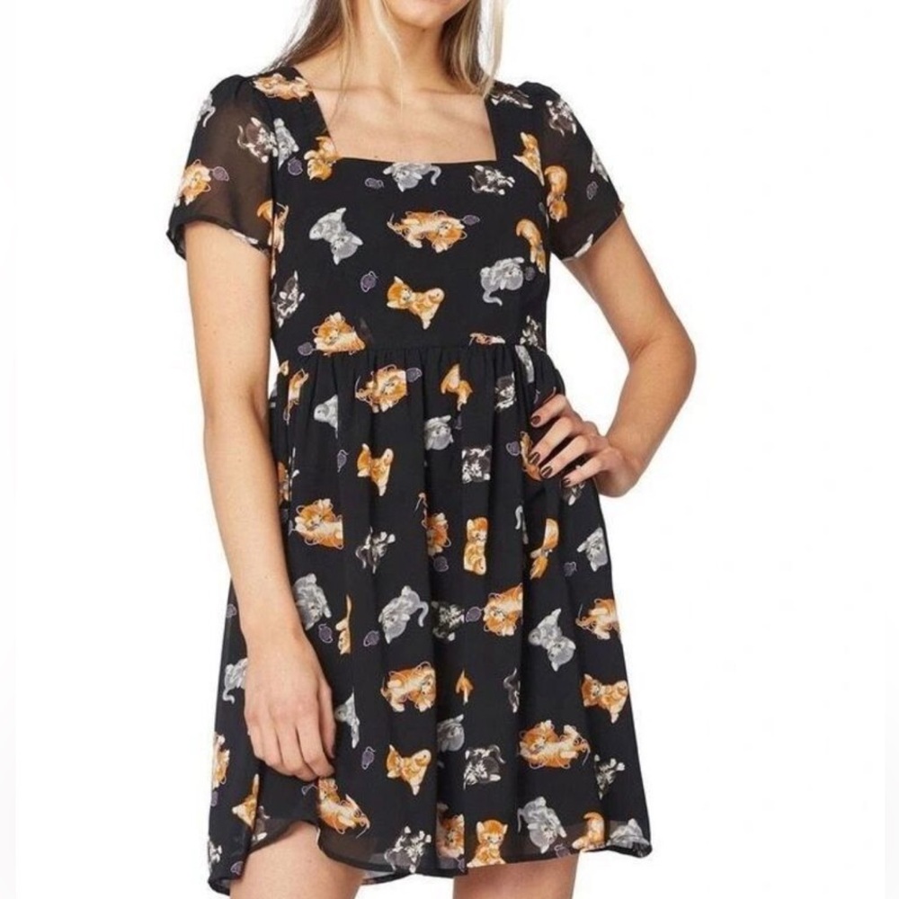 Dangerfield Cat You Feel the Love Babydoll Dress Sz 16 Kitty Cat Print Dress